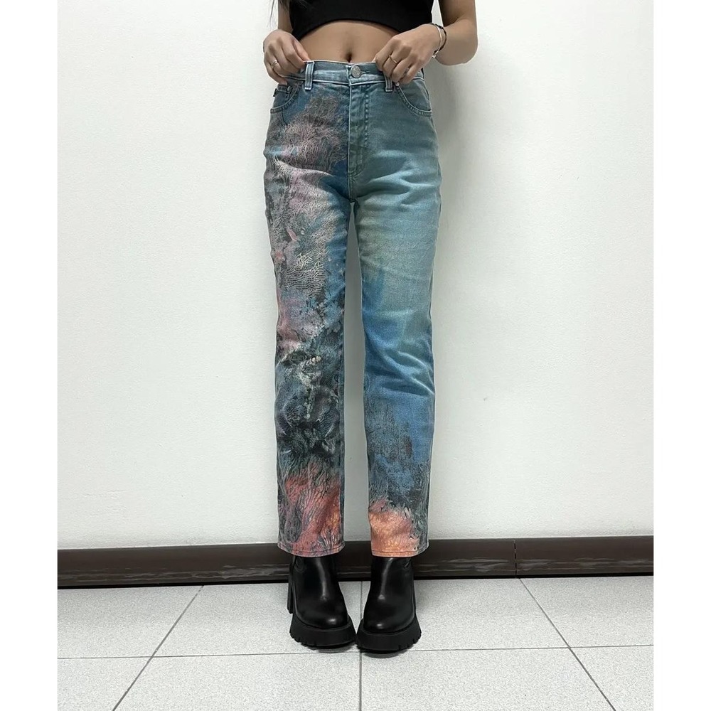 Cavalli Jeans Pants Womens 26 Blue Coral Vintage 90s Underwater Abstract Print - Picture 3 of 5